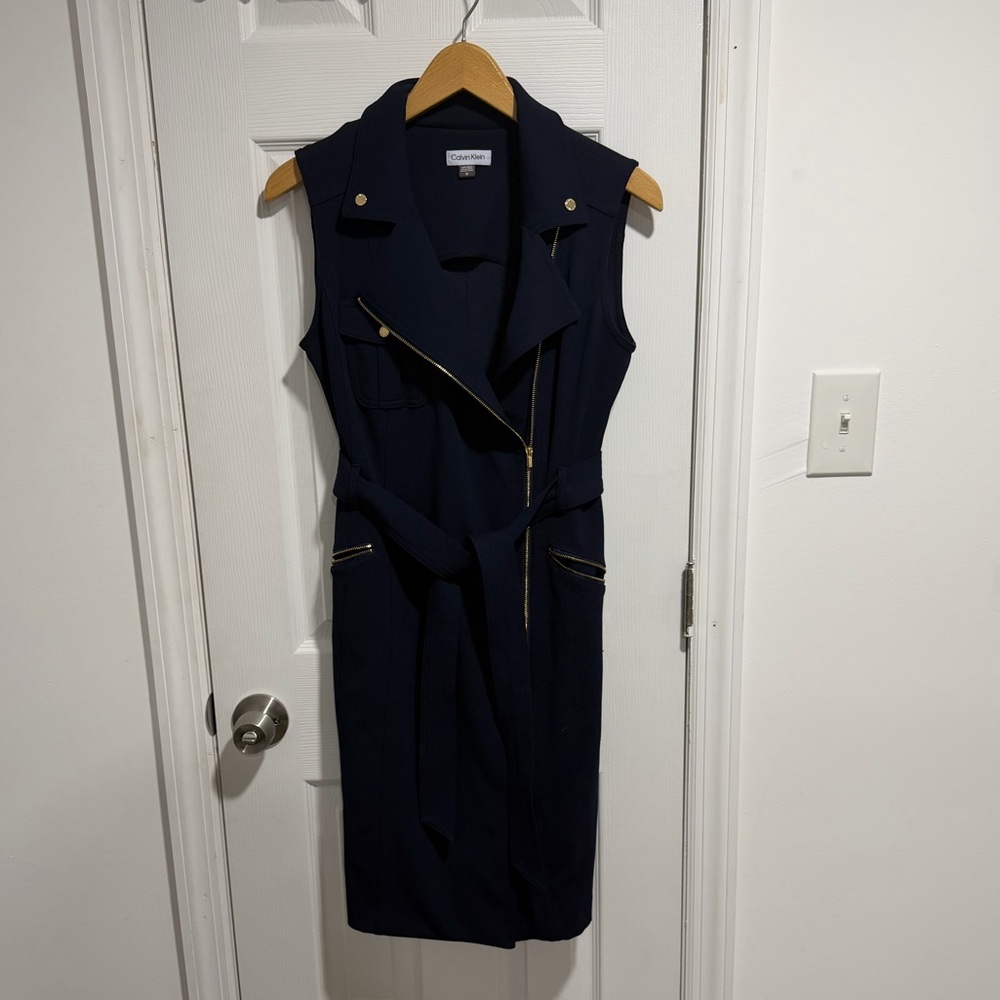 Calvin Klein Navy Midi Dress with Gold Zippers